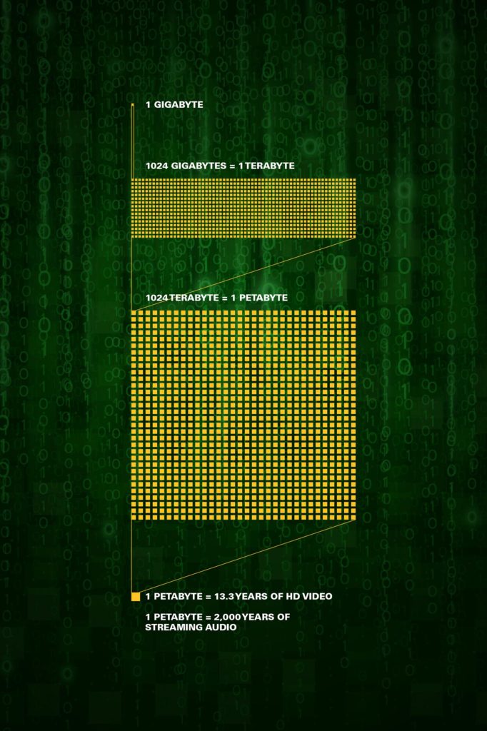 This graph displays the digital storage capacity of the petabyte.